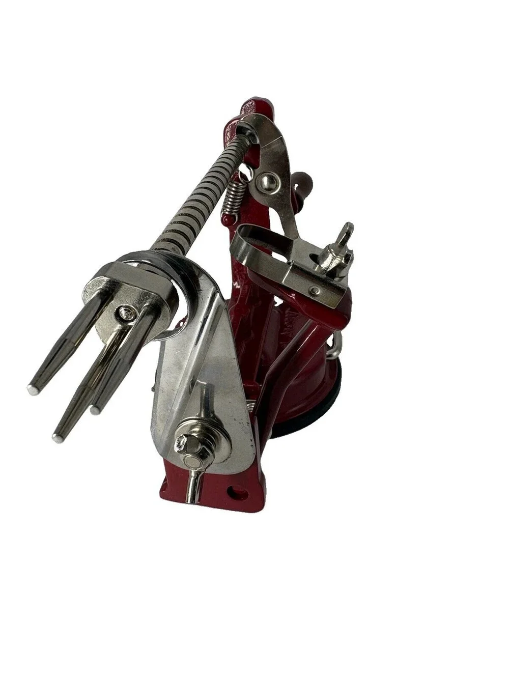 Back To Basics “Peel Away” Apple Peeler Corer Slicer Red Hand Crank With Box